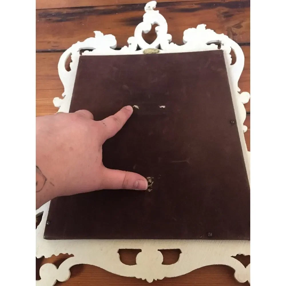 Vintage Syroco Wood Rectangular Filigree Ornamental White Wooden Wall Mirror 16